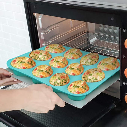 CAKETIME Silicone Muffin Pan Set, Cupcake Pans 12 Cups Silicone Baking Molds, Food Grade, Pinch Test Approved, Pack of 2