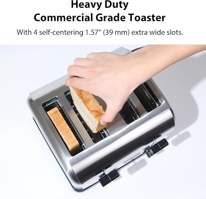 Commercial Grade Toaster 4 Slice 225 pcs/Hour 1800W Industrial Toasters Wide Slot 6-Settings Stainless Steel Heavy Duty for Restaurant Bagels,muffin,Tray, Bread, Breakfast, Texas Toast