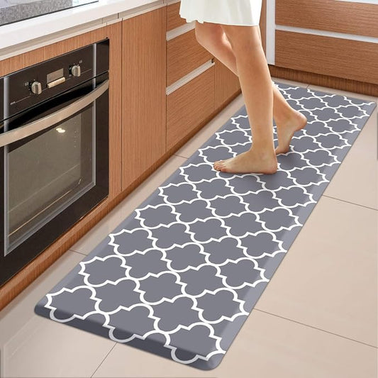 WISELIFE Kitchen Mat Cushioned Anti-Fatigue Rug,17.3"x 60",Non Slip Waterproof Rugs Heavy Duty PVC Ergonomic Comfort Mat for Kitchen, Floor Home, Office, Sink, Laundry, Grey