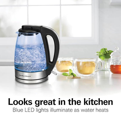 Hamilton Beach 1.7L Electric Kettle, Water Boiler & Heater, LED Indicator, Built-In Mesh Filter, Auto-Shutoff & Boil-Dry Protection, Cordless Serving, Clear Glass (40864)