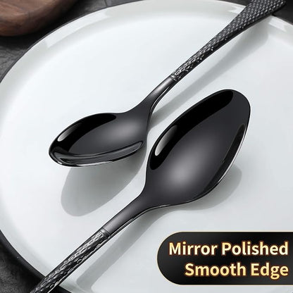 Lemeya Hammered Black Silverware Set,30 Piece Modern Flatware Set Service for 6,Mirror Polished Stainless Steel Cutlery Set Utensil Set Tableware Set,Kitchen Knives Forks Spoons Set,Dishwasher Safe