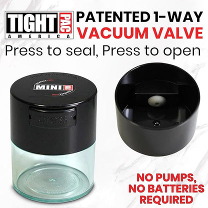 TIGHTPAC MINIVAC Portable Vacuum Seal Airtight Container – Keeps Coffee Beans, Grounds, Tea, Spices & Herbs Fresh Longer – Travel-Ready, NSF-Certified Food-Grade Storage, 10 to 30 Grams, Black/Clear
