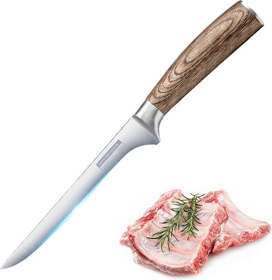 ZHANG XIAO QUAN Fillet Knife 6.5", German Stainless Steel Sharp Boning Knife, Ergonomic Pakkawood Handle for Meat and Poultry