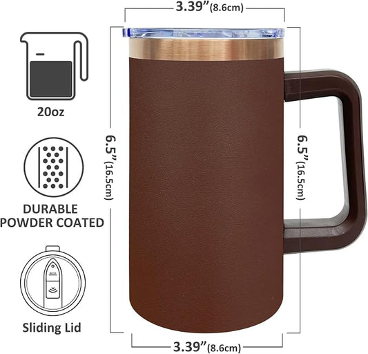 20 oz Insulated Coffee Mug with Lid, 4 Pack Stainless Steel Coffee Tumbler Bulk, Double Wall Vacuum Travel Mug with Handle, Leakproof Powder Coated Coffee Cups for Hot and Cold Drinks (Mixed,4 pack)
