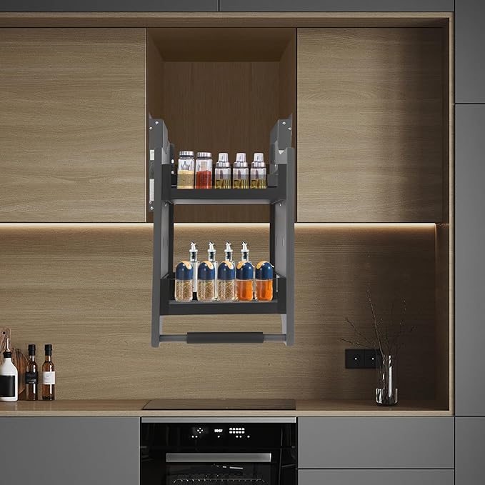 Pull Down Shelf,Pull Down Shelf Cabinet Organizer,2 Tier Pull-Out Cabinet Organizer,Wall Cabinet Storage Organizer for Kitchen