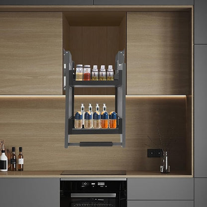 Pull Down Shelf,Pull Down Shelf Cabinet Organizer,2 Tier Pull-Out Cabinet Organizer,Wall Cabinet Storage Organizer for Kitchen