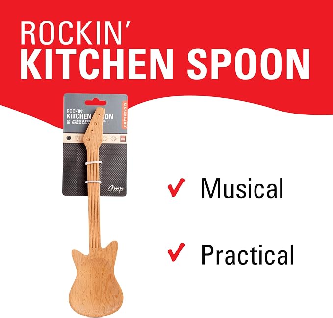 Kikkerland Novelty Guitar Wooden Spoon for Kitchen – Beechwood, Heat Resistant, Use with Non-Stick Cookware – Unique Gift for Music Lovers and Cooking Enthusiasts
