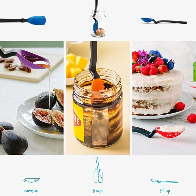 Dreamfarm Mini Supoon Non-Stick Sit-Up Silicone Scraping Cooking Spoon, Jar Scraper Measures 5ml Tsp - 8" Classic Blue