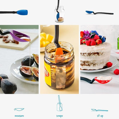 Dreamfarm Mini Supoon Non-Stick Sit-Up Silicone Scraping Cooking Spoon, Jar Scraper Measures 5ml Tsp - 8" Classic Blue