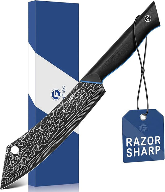 FINTISO Damascus Butcher Knife 8 Inch, Meat Cleaver Knife with 67-Layer Japanese Damascus Steel, Full Tang Ergonomic G10 Handle for Kitchen - Zeus Series