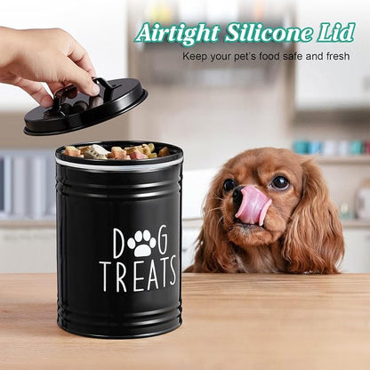 OUTNILI Extra Large Dog Treat Container Airtight - 9" Tall X 6" Round Black Dog Treat Jar for Kitchen Counter - Rustic Treat Storage Canister for Dogs, Cats, Small Animals