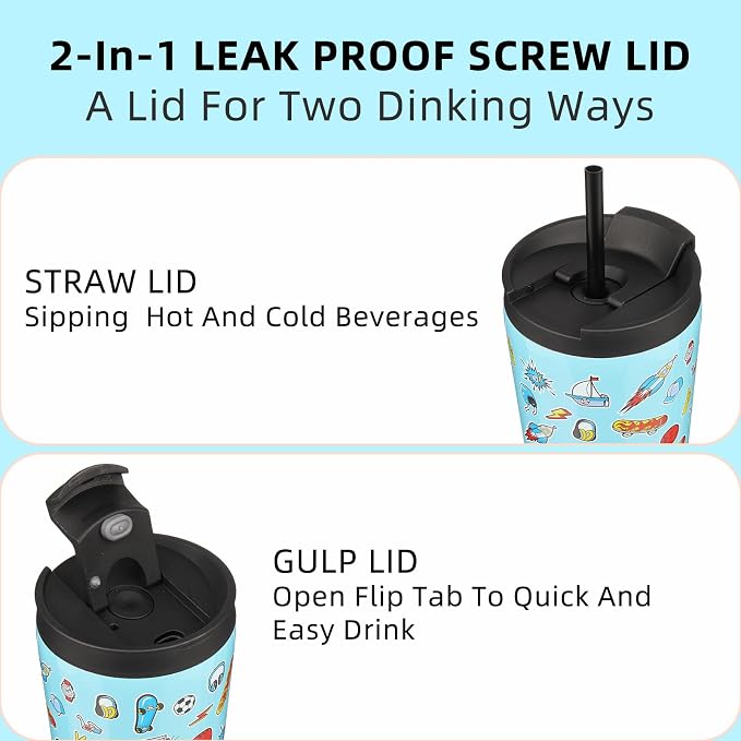 BJPKPK 34oz Insulated Tumbler With lid And Straw Stainless Steel Tumblers Travel Coffee Mug Reusable Thermal Cup,Playground