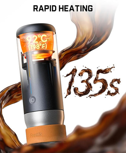Fanttik Cafein 11 Portable Coffee Machine, Self-Heating Electric Espresso Machine with USB-C, 20 Bar Coffee Maker for Travel, Hiking, Gym and Office, Ideal for Dad