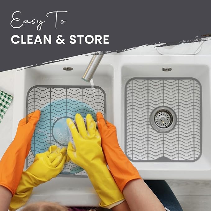 DecorRack Gray Sink Protectors for Kitchen, Plastic 12" x 11" Dish Rack, Protect Sink from Stains, Damage, Scratches, Dishwasher Safe Grid Mat for Kitchen (Gray)