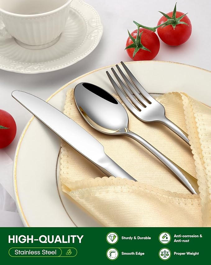PHILIPALA 30 Piece Silverware Set, Stainless Steel Flatware Set for 6 Food Grade Novelty Flatware Cutlery Utensil Set Include Knife Fork Spoon Mirror Polished Dishwasher Safe
