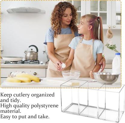 Acrylic Cutlery Organizer, 3-Sectio Clear Plastic Utensil Storage Caddy for Kitchen Countertop, Holds Forks, Knives & Spoons (1 Pcs, 7.1 x 2.6 x 3.5 in)