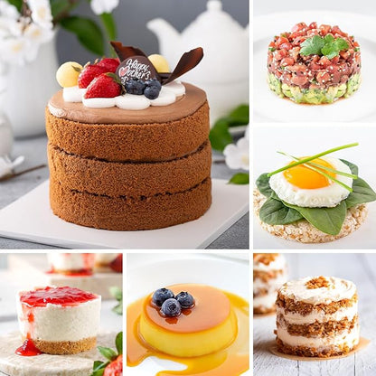 HULISEN Round Cake Ring Mold, Stainless Steel 3” Cooking Crumpet Rings with 1 Pusher & 4 Food Form, Tuna Tartare Mold for Pancake, Salad, Mousse