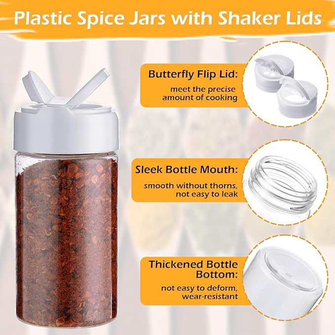 Mimorou 40 Pack Plastic Spice Jar with Shaker Lids Seasoning Containers 3.5 oz Plastic Spice Container with Lids Seasoning Jars for Kitchen Storing Powder (White)