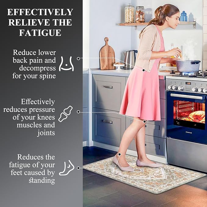 Cushioned Kitchen Rug Sets 3 Piece Anti Fatigue Mats for Floor Non Slip Waterproof Runner for Home Office, Sink, Laundry