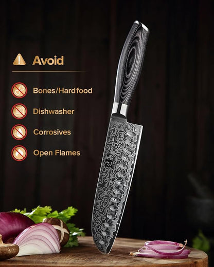 XINZUO Kitchen Knife Block Set,7-Piece Damascus Cooking Knife Set with Kitchen Shears for Professional Chefs and Home Cooking,Pakkawood Handle, Gift Box