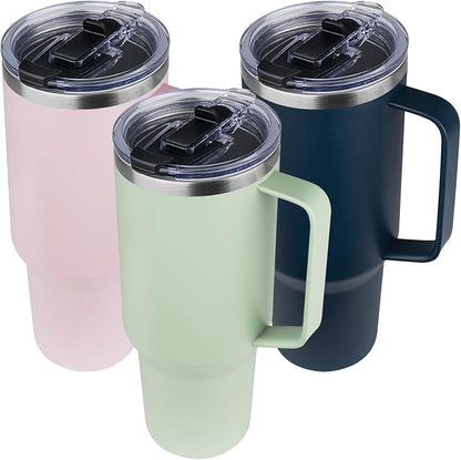 40 oz Tumbler with Handle and Flip Straw, 100% Leakproof Insulated Tumbler with Lid and Straw, Stainless Steel Travel Coffee Mug, Insulated Coffee Thermal Cup for Cold and Hot (Green Tea)