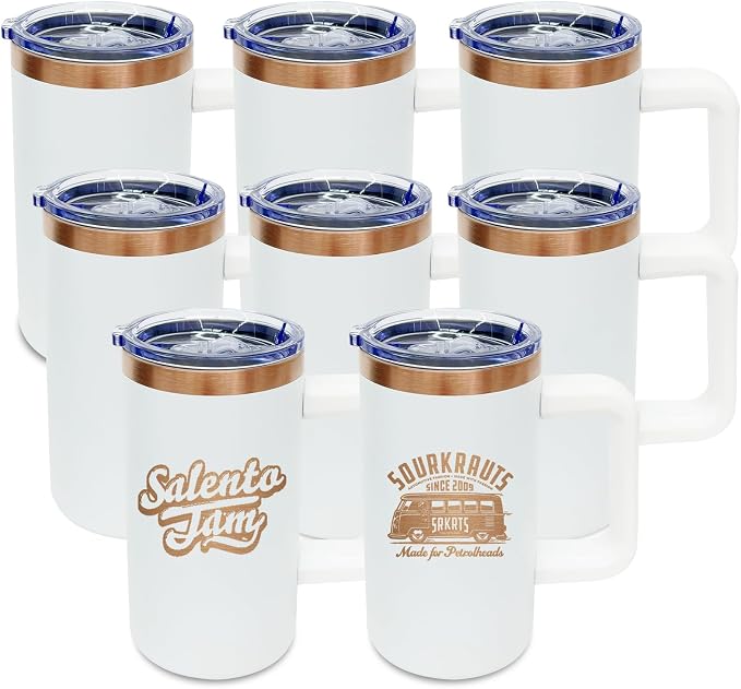 20 oz Insulated Coffee Mug with Lid, 8 Pack Stainless Steel Coffee Tumbler Bulk, Double Wall Vacuum Travel Mug with Handle, Leakproof Powder Coated Coffee Cups for Hot and Cold Drinks (White,8 pack)