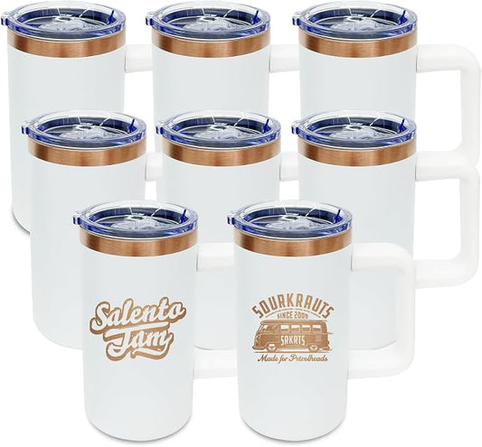 20 oz Insulated Coffee Mug with Lid, 8 Pack Stainless Steel Coffee Tumbler Bulk, Double Wall Vacuum Travel Mug with Handle, Leakproof Powder Coated Coffee Cups for Hot and Cold Drinks (White,8 pack)