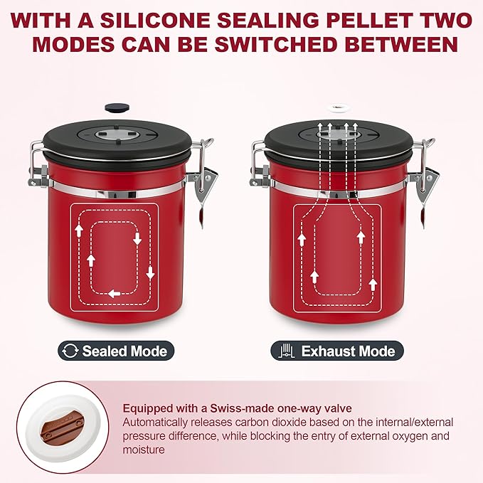ShanSon Coffee Canister Airtight, Stainless Steel Bean Storage Container with Date Tracker & Scoop, Grounds Sugar Flour Tea Cereal Fits Kitchen Pantry, Ideal Gift for Coffee Lovers,12oz,Red
