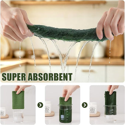 Kitinjoy 24 Pack Kitchen Cloths Dish Towels (10" x 10", Grass Green), Super Soft and Absorbent Dish Cloths, Nonstick Oil Fast Drying Coral Velvet Microfiber Cleaning