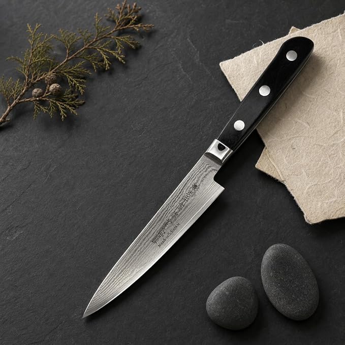 SATAKE CUTLERY 135mm Hammered Damascus Petty Knife, Aichi Stainless Steel, Gift for Home Cooks, Japanese Utility Knife, Razor-Sharp, Lightweight