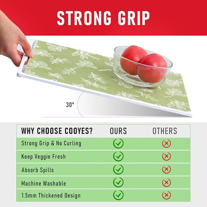 Cooyes Large Fridge Liners for Refrigerator, 17.7" × 36", Drawer & Shelf Liners for Kitchen Cabinets Non-Adhesive, Breathable Cloth Material, Non-Slip, Keep Produce Fresh Longer, 6 Pack, Sage Green
