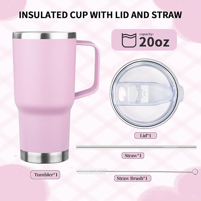20oz Insulated Tumbler with Handle Stainless Steel Travel Coffee Mug with Lid and Straw Double Wall Vacuum Leak-proof Reusable Thermal Water Cup for Hot and Cold Drinks (Multicolor-2,4 Pack)