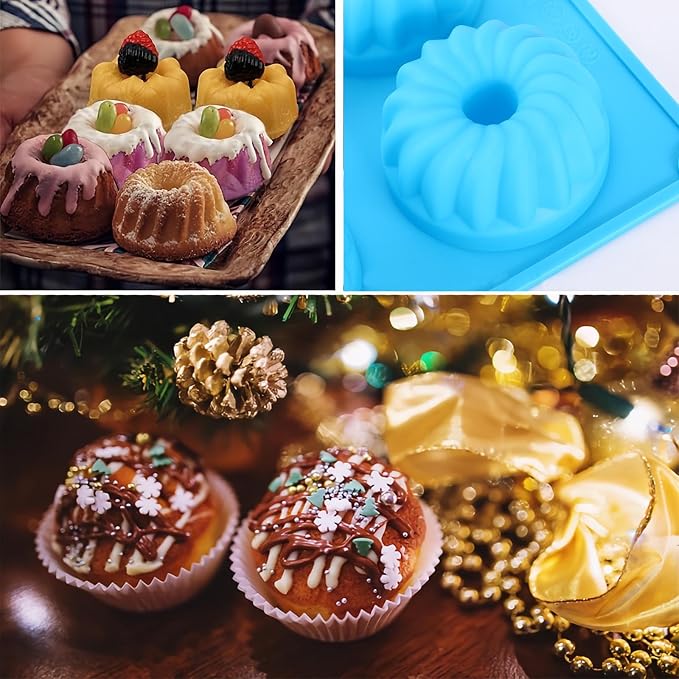 3Pcs Silicone Baking Cake Pan, 6-Cavity Nonstick Baking Molds,Mini Jello Molds Silicone,Mini Fluted Cake Pans, Cupcake Mold for chocolate, Donut, Jelly