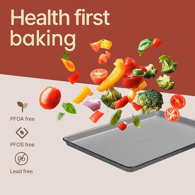 Bakken 8-Piece Stackable Bakeware Set – Ceramic Non-Stick, Oven-Safe Baking Sheets & Pans, PTFE/PFOA/PFOS-Free, Ergonomic Handles, Includes Cooling Rack – Healthy, Non-Toxic Baking Essentials