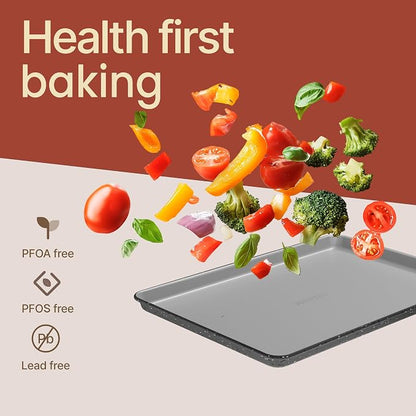 Bakken 8-Piece Stackable Bakeware Set – Ceramic Non-Stick, Oven-Safe Baking Sheets & Pans, PTFE/PFOA/PFOS-Free, Ergonomic Handles, Includes Cooling Rack – Healthy, Non-Toxic Baking Essentials