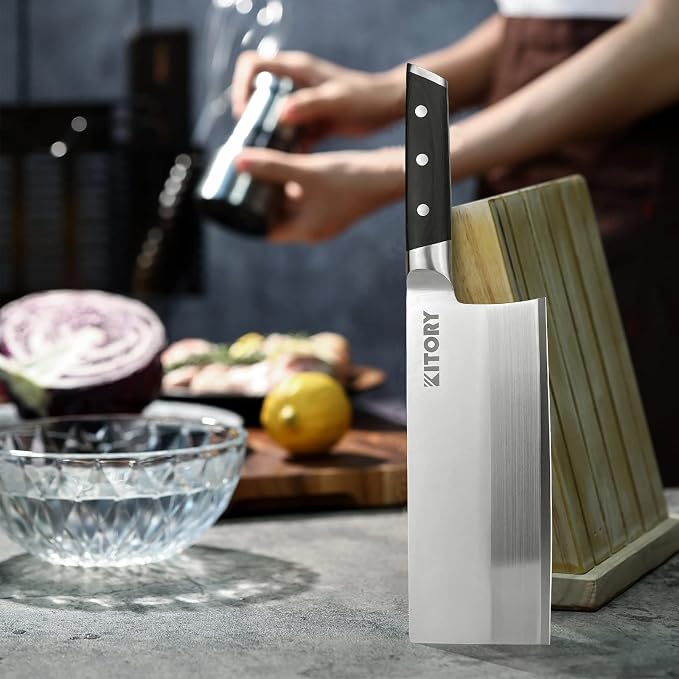 Kitory Cleaver 7", Lite Chinese Chef`s kitchen knife, for unfrozen meat and vegetable, pakkawood handle with super sharp 50Cr16MoV German Stainless steel blade, gift box