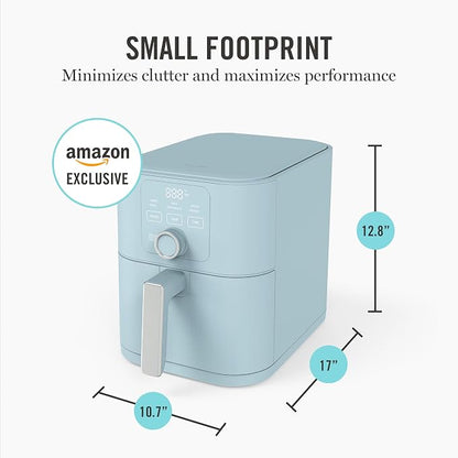 Martha Stewart 6QT Air Fryer, 6-in-1, Bake, Broil, Roast, Air Fry, Dehydrate, Reheat, Ceramic Non-Stick Basket, Crispy Results Fast, 400°F Max Temp, Shake Reminder, Sky Blue