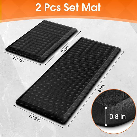 TranquilRelax 4/5 Inch Thick Anti-Fatigue Kitchen Mats 2Pcs, Cushioned Non-Slip Waterproof Sink & Stove Floor Mats, Comfortable Standing Rug Set for Kitchen, Laundry & Entryway, Black