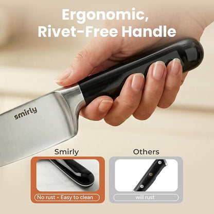 SMIRLY 14-Piece Kitchen Knife Set with Magnetic Block, High Carbon Stainless Steel Chef Knives, Ultra Sharp, Dishwasher Safe, Black
