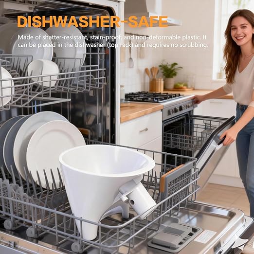 Flour Funnel for Kitchen Aid Stand Mixer, Easy Pour No-Mess Attachment fit for Tilt-Head Stand Mixer 4.5 & 5 Quart (KSM150), White Plastic Kitchen Accessory