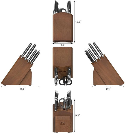 Cangshan HELENA Series 10-Piece German Steel Forged Knife Block Set, Black, Full Tang Kitchen Knife Set with Acacia Wood Block and Sharpener