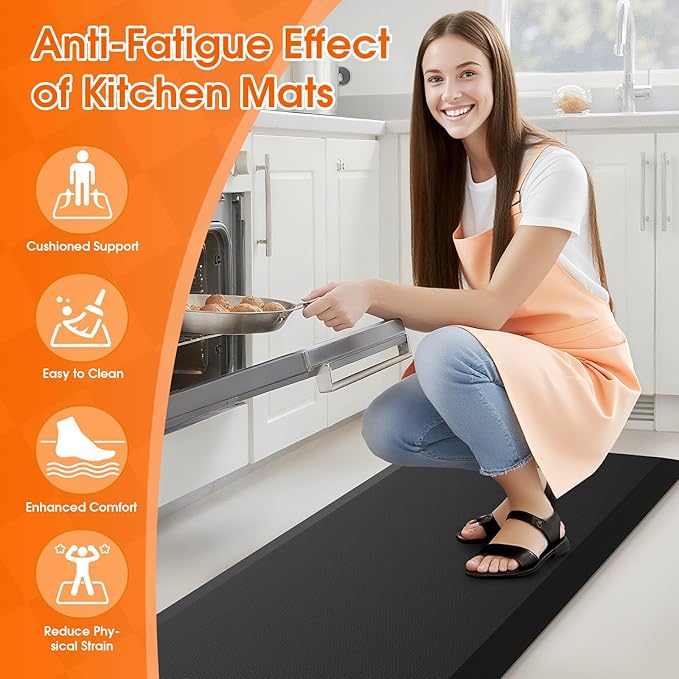 TranquilRelax Kitchen Mat, Cushioned Thick Floor Comfort Mat, with Non-Slip Bottom, Waterproof & Stain Resistant & Easy Clean, Standing Desk Mat for Kitchen, Sink, Office (17.3''x39'', Black)
