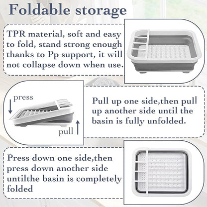 Collapsible Bowls, Plates, and Dishes Drainer, Portable Space-Saving Dish Rack for Kitchen, RV, Campers, and Travel Trailers