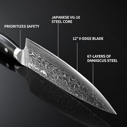 Damascus Chef Knife - Haugo 8 Inch Kitchen Knife with Japanese VG10 Steel Core - Full Tang Handle - Ultra Sharp Professional Cooking Knife - Ronin Series - Gift Box