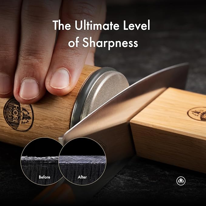 HORL 2 Oak Kitchen Knife Sharpener for Razor Sharp Edges Made in Germany - Rolling Sharpener for knives - Rolling Knife Sharpening Kit with Magnetic Holder with 15 & 20 Degrees