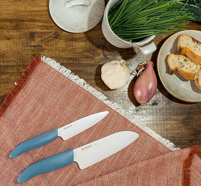 Kyocera Commemorative Ceramic 2-Piece Knife Set - Aegean Blue 5.5" Santoku & 4.5" Utility