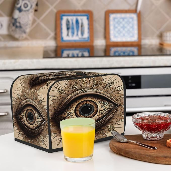 Evil Eye Funny Brown Toaster Cover 4 Slice Wide Slot Washable Kitchen Appliance Covers Fingerprint Bread Machine Dust Cover Small Toaster Oven Accessories Covers Bread Maker Bag Women Gift
