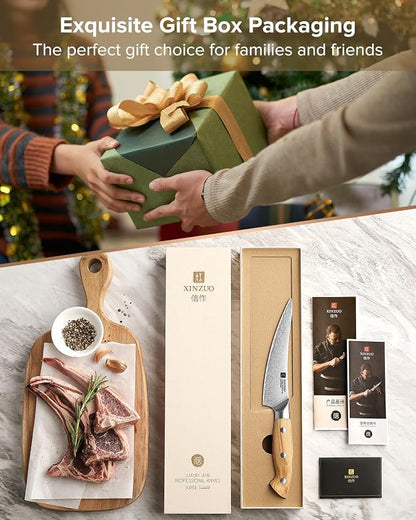 XINZUO Curved Boning Knife 6.3 Inch, 3 Layers Composite Steel,For Meat Cutting, Filleting-Full Tang With Ergonomic Olive Wood Handle