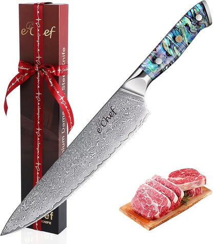 8-Inch Damascus Chef Knife, VG10 Steel Core Sharp Kitchen Knife, 67-Layer Damascus Material, Deep Sea Abalone Shell Handle, Kitchen Must-Have, Gift Box(8-inch chef's knife)