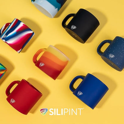Silipint 16oz Silicone Coffee Mug – Unbreakable Dishwasher Safe Microwave Oven & Freezer Compatible Travel Mug – Non-Toxic Reusable Cup for Hot Coffee Tea or Cold Drinks (Speckled Blue) Pack of 1